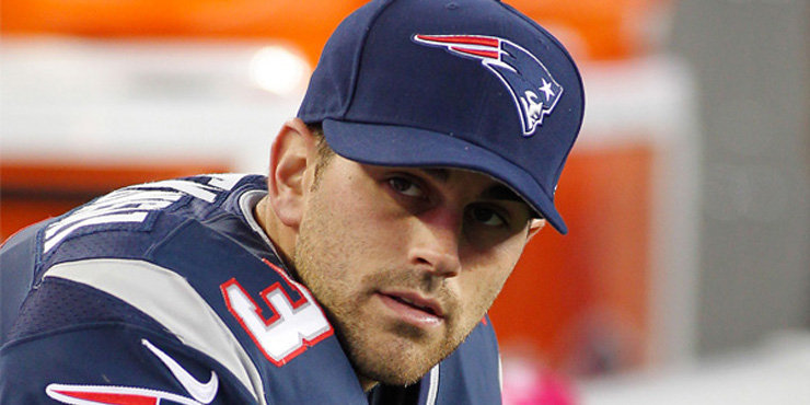 Stephen Gostkowski waiting on bench with the Patriots. 
