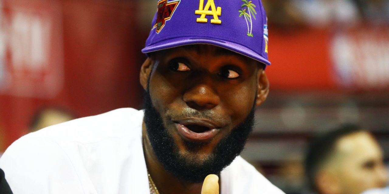 LeBron James celebrates his son’s alley-oop in a rather strange way